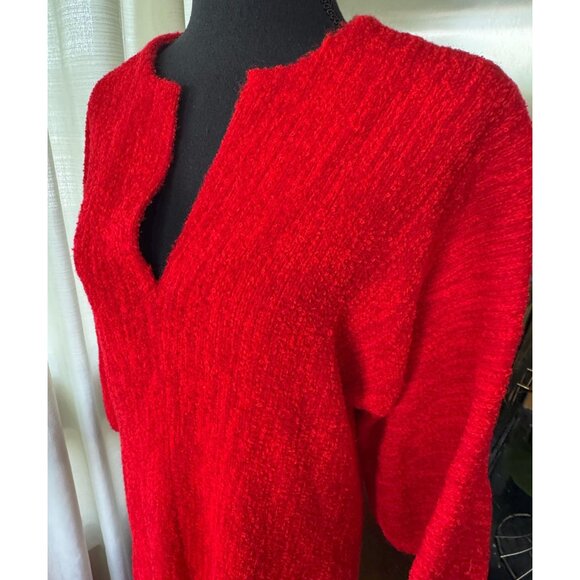 Vintage 70s maxi dress, red kaftan robe, wide flared sleeves, wool blend - Picture 2 of 9